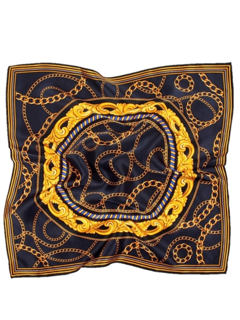 AD7-025 Jedwabna apaszka z motywem je�dzieckim ciemna 68x68cm